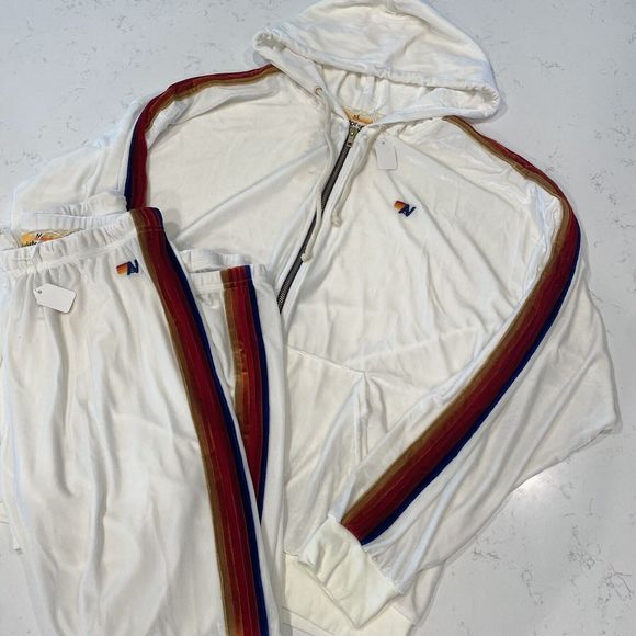 Aviator Nation Classic Velvet Zip Hoodie in White Size XL/ M$470